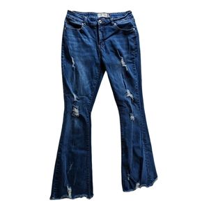 Distressed flare leg jeans